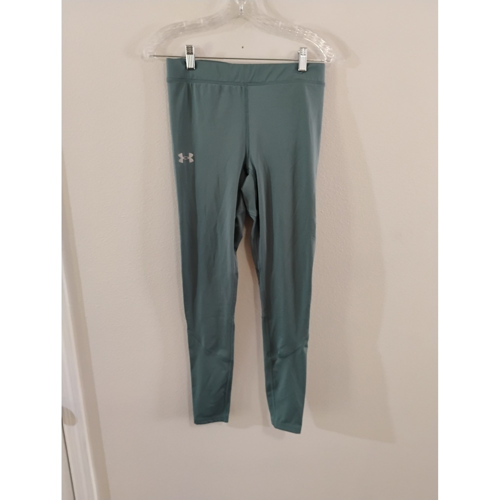 Under Armour HeatGear Compression Leggings Sage Green Teal Large Zipper Pocket